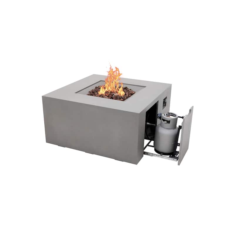 Elementi Rocky 45,000 BTU Concrete Propane Fire Table with Built-In Propane Tank Storage - 43" x 43" - Light Grey