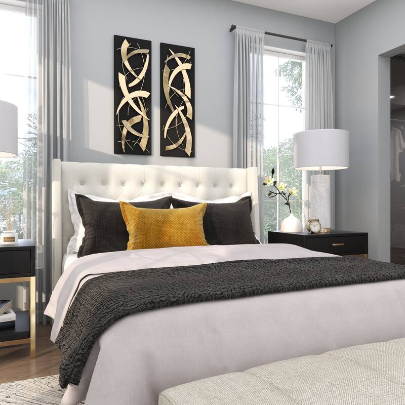 Gold Metal Dimensional Abstract Wall Decor with Black or White Wood Backing (Set of 2)