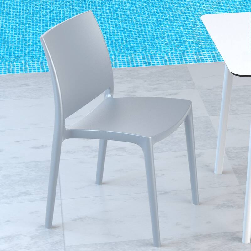 32" Silver Outdoor Patio Solid Dining Chair
