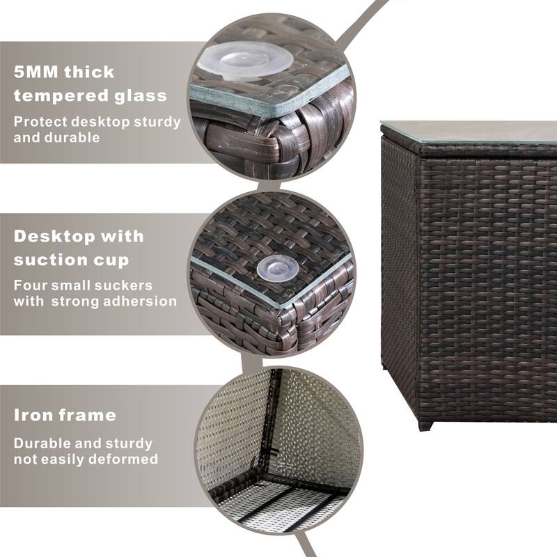 7-Piece Outdoor Patio Furniture Set with Adjustable Propane Fire Pit Table, Wicker Sofa and Tempered Glass Side Tables
