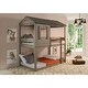 preview thumbnail 1 of 4, Twin over Twin Size Solid Wood Bunk Bed with Roof and Ladder Gray