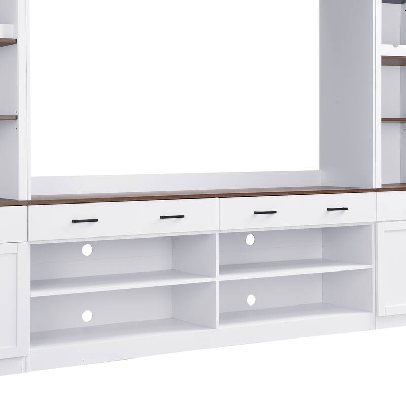 108.2" Media Wall Unit with Two Tone Walnut and Black Finish with Wine Racks
