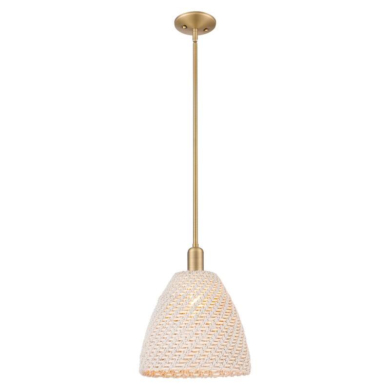 Innovations Lighting Downtown Urban - Natural Ballston Dome - 1 Light 12" Stem Hung Mini Pendant - Natural Shade/Brushed Brass