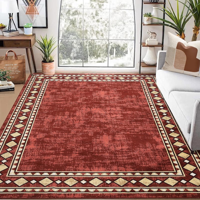 Garvee Machine Washable Rug Modern Bordered Area Rugs