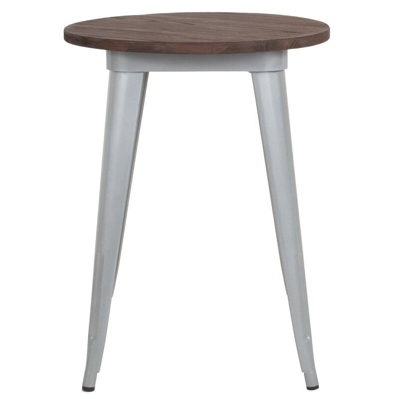 24" Round Metal Indoor Table with Rustic Wood Top - 24"W x 24"D x 30.5"H - 24"W x 24"D x 30.5"H