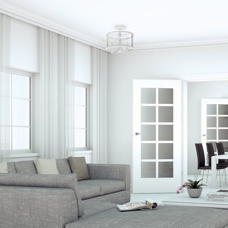 HomeStock 3-Light Semi-Flushmount Ceiling Fixture - Matte White Iron & Glass Shade - Bedroom, Foyer, Living Room Lighting - 9.25