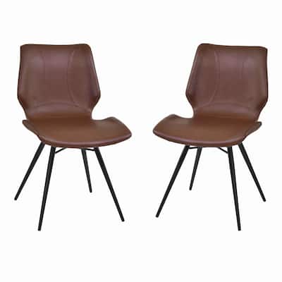 Leatherette Dining Chair with Tubular Metal Legs, Set of 2, Brown and Black