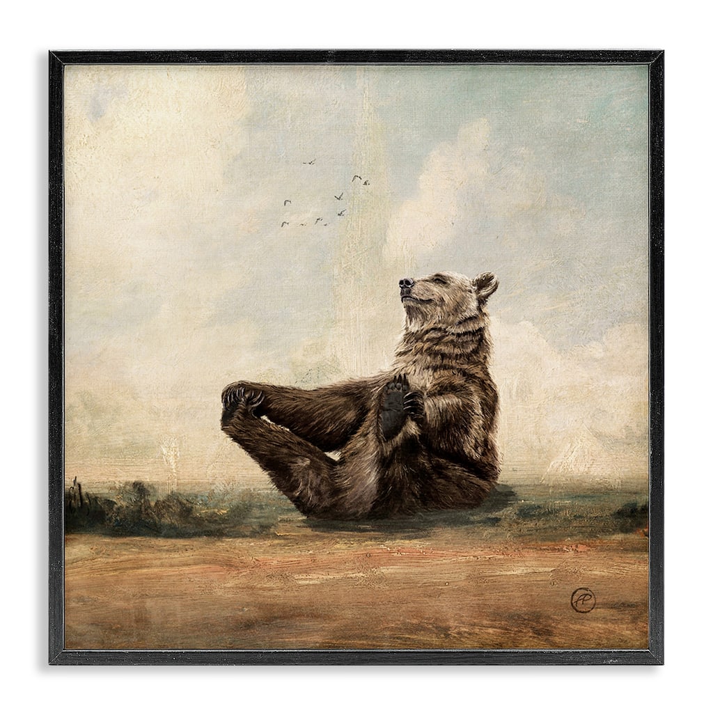 Stupell Bear Holding Paws Staring Sunset Fun Animal Portrait Framed Wall Art, Design by Paula Belle Flores - Brown