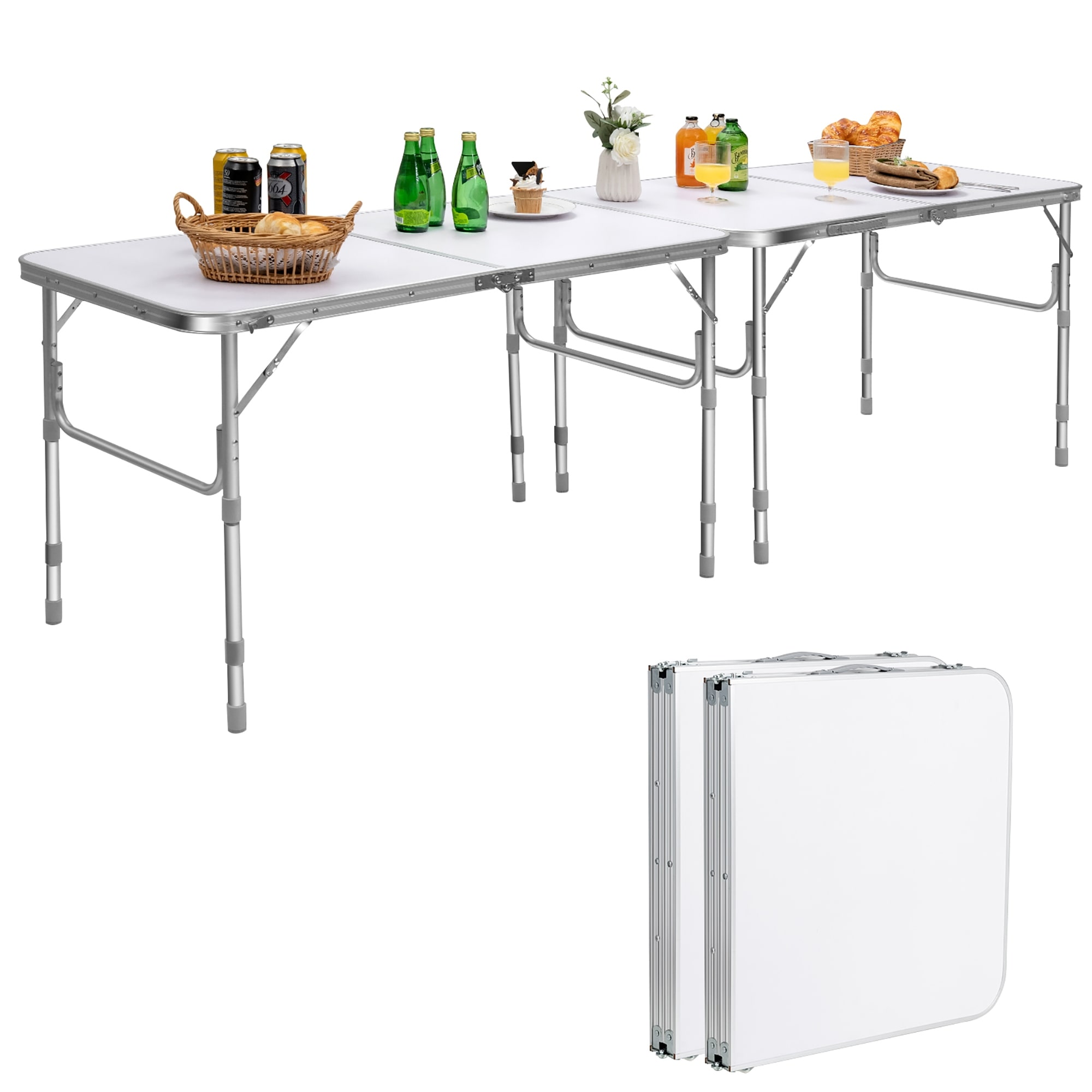 Costway 2PCS Folding Tables 8FT Height Adjustable Aluminum Picnic