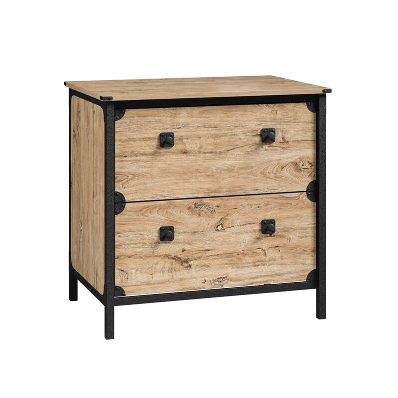 Rustic Industrial File Cabinet 30 Inch 2-Drawer for Letter Legal Files Brown Finish - Brown