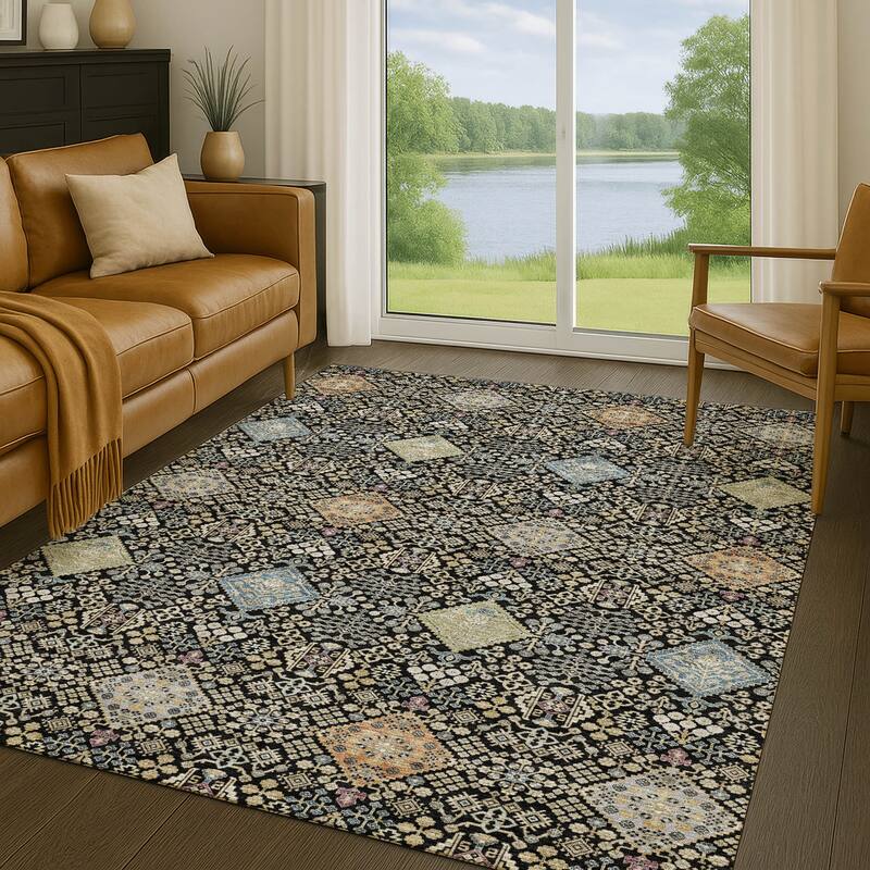 Machine Washable Indoor/ Outdoor Boho Panel Chantille Rug