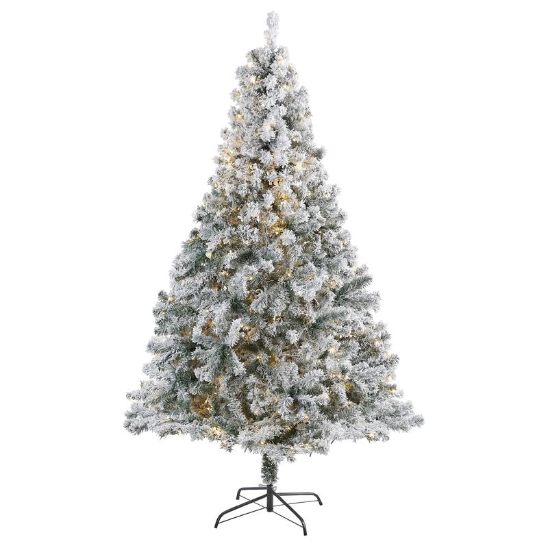 7' Flocked Rock Spruce Artificial Christmas Tree, Clear LED Lights - 7 Foot