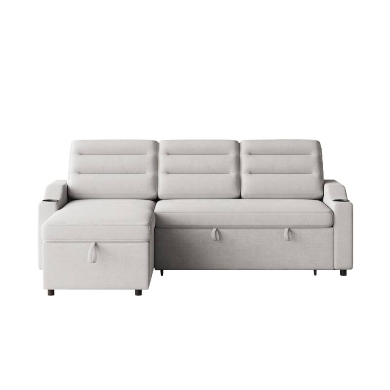 83.5-Inch Convertible Sofa Bed - Stylish Polyester Recliner with Storage for Small Spaces