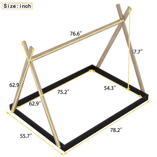 Full Size Tent Bed Floor Bed with Triangle Structure for Kids, Toddler