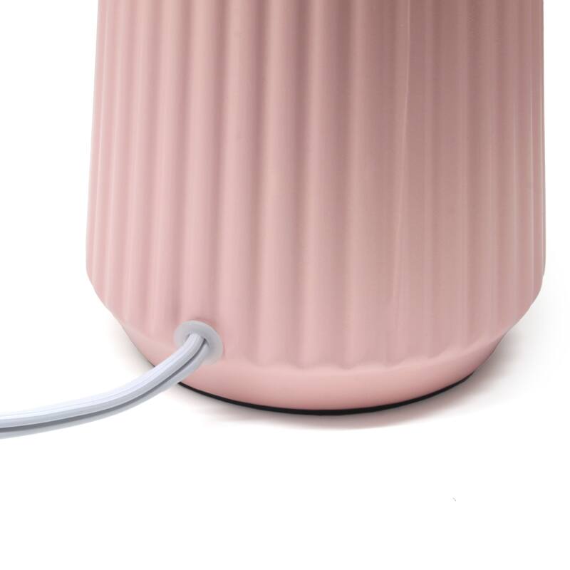 Vertical Grooved Ceramic Table Lamp with Drum Shade - 16" - Pink