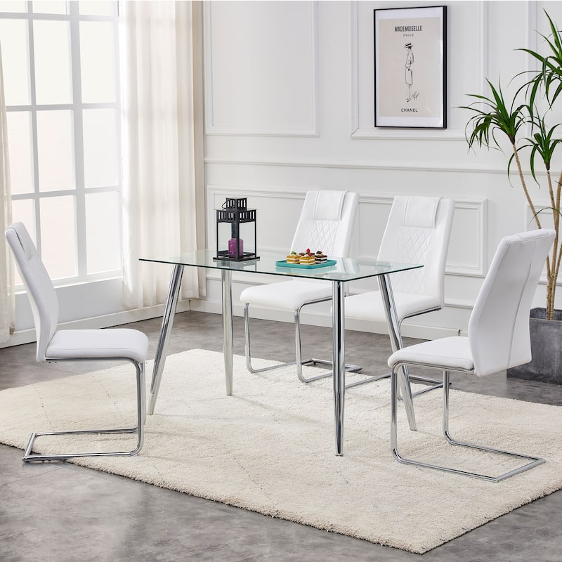 Dining Chairs Set of 4 with Faux Leather Padded Seat Upholstered Chair with Metal Legs Design for Kitchen,Living,Bedroom