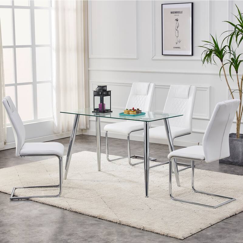 Modern Dining Chairs with Faux Leather Upholstered Seat and Metal Legs, for Kitchen, Living Room, Set of 8, Grey+PU