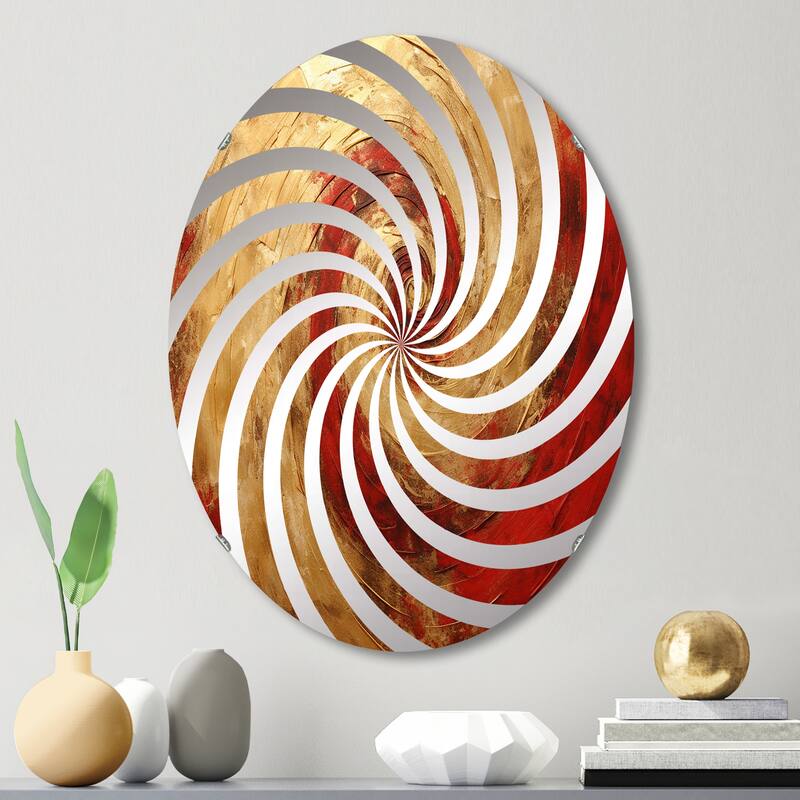 Designart "Red Gold Fusion Spiral III" Abstract Spirals Gold Wall Mirror - Modern Wall Art Mirror For Bathroom - 20in.x30in.