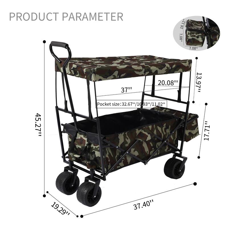 Outdoor Camping Kids Foldable Wagon,Portable Beach Trolley Cart with Removable Canopy