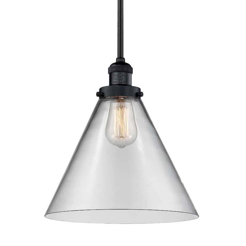 Innovations Lighting X-Large Cone Single Light 12" Wide Pendant with - Matte Black / Clear