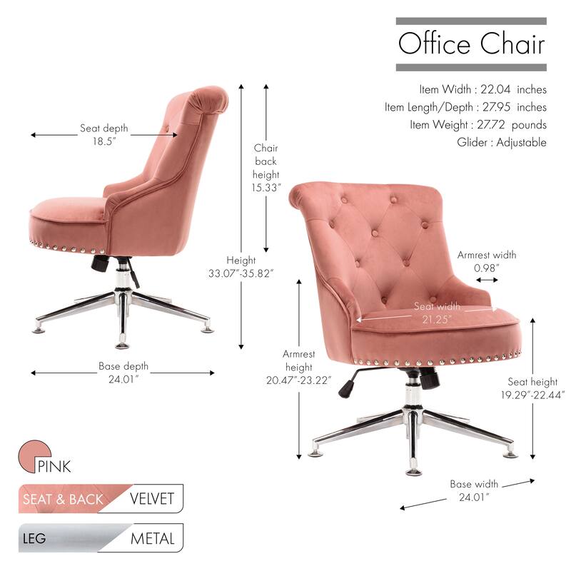 Porthos Home Jaron Office Chair - Tufted Wingback & Velvet Upholstery