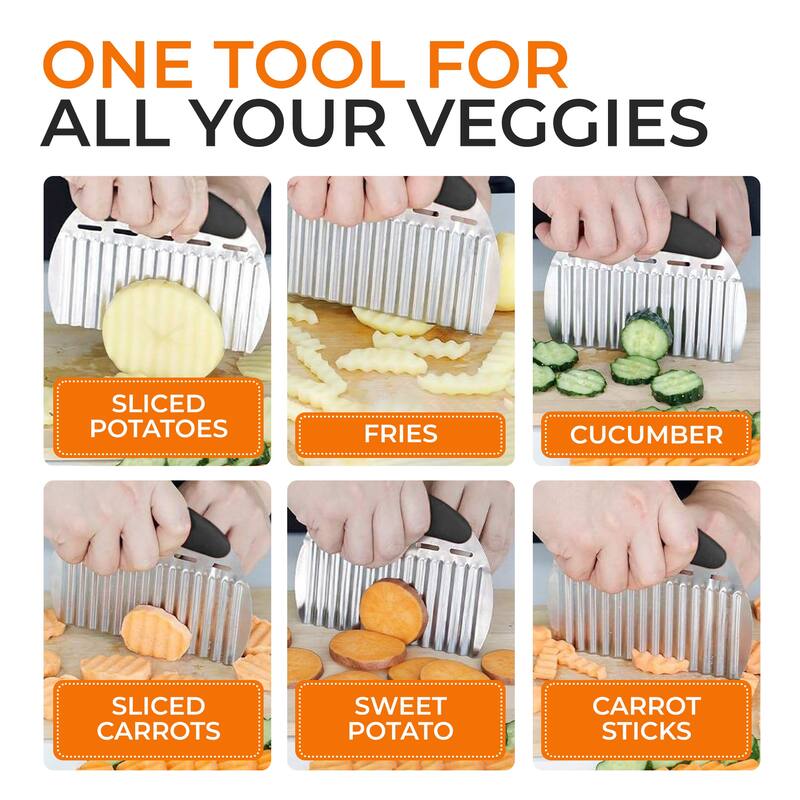 Cheer Collection Large Crinkle Cutter Stainless Steel Wavy French Fry and Vegetable Slicer