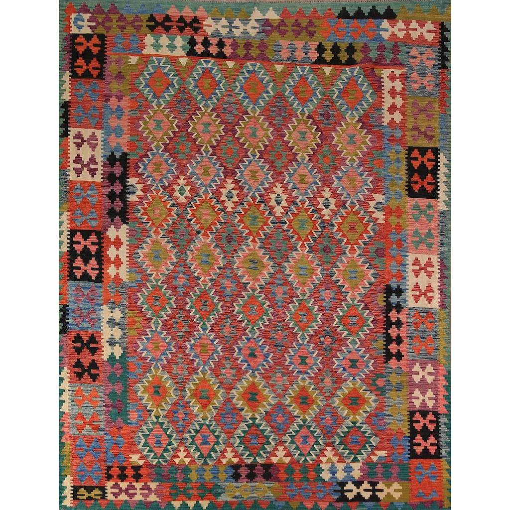 South Western Style Kilim Oriental Rug Flatweave Wool Carpet - 7'11"x 9'10"