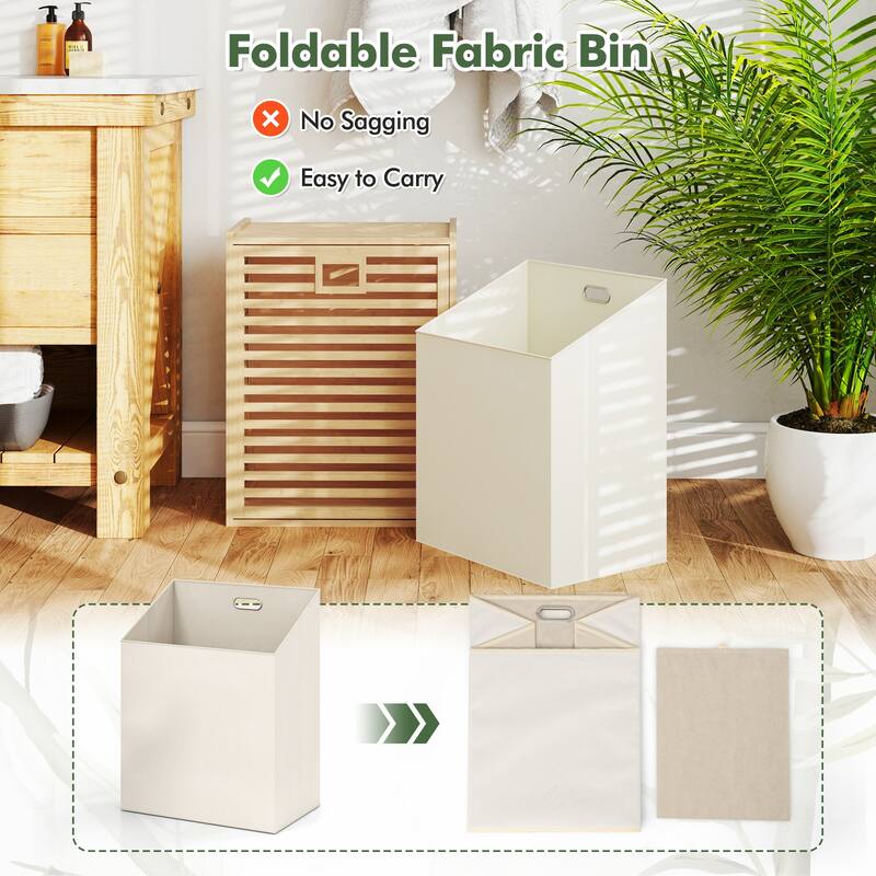 18 Gallon Multi-Room Natural Wicker Laundry Hamper with Airflow Design and Removable Fabric Storage Bin