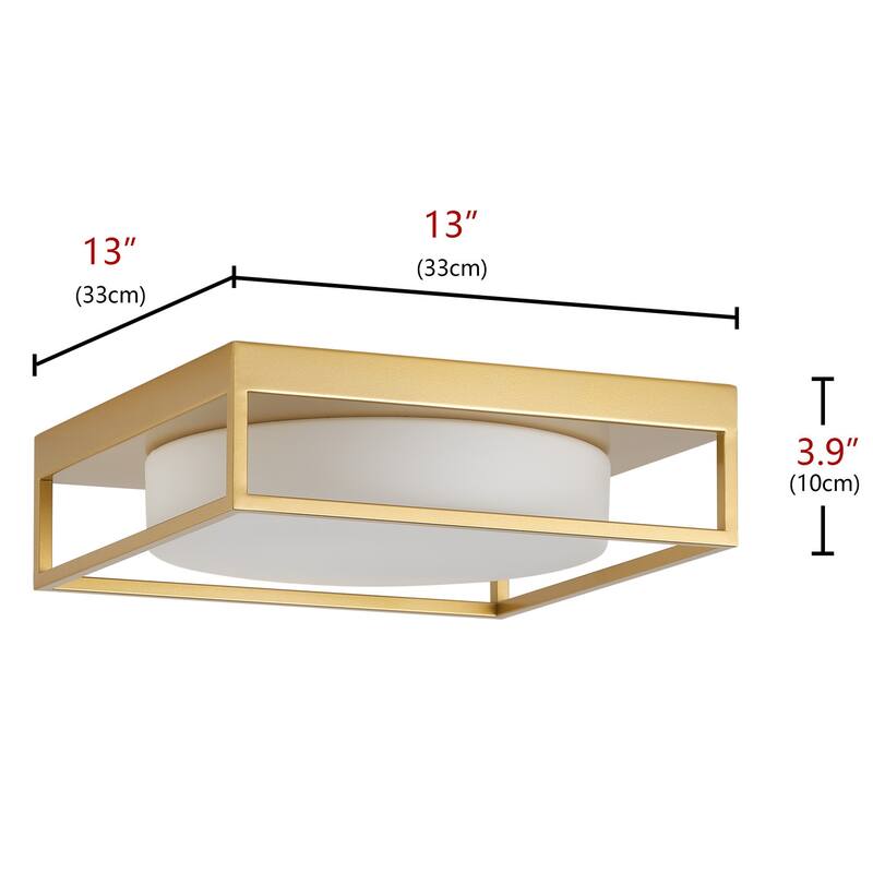 Farmhouse Square Metal Frame Flush Mount Ceiling Light with White Glass Shade