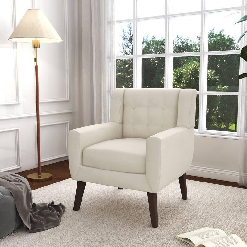 Cotton/ Linen Look Fabric Modern Accent Armchair - White