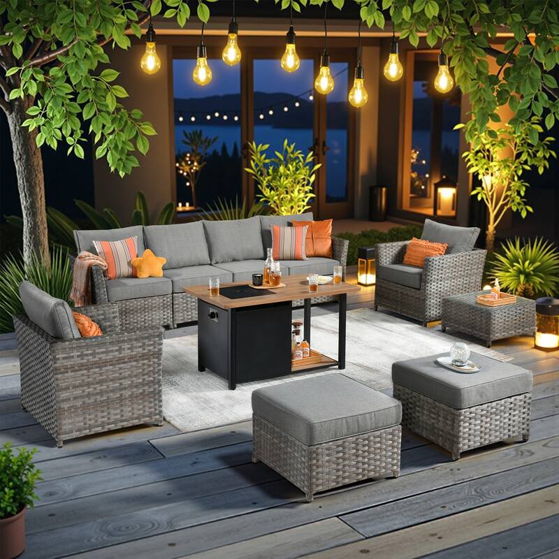 XIZZI 10-piece Outdoor Patio Furniture Conversation Set with Fire Pit - Dark Grey