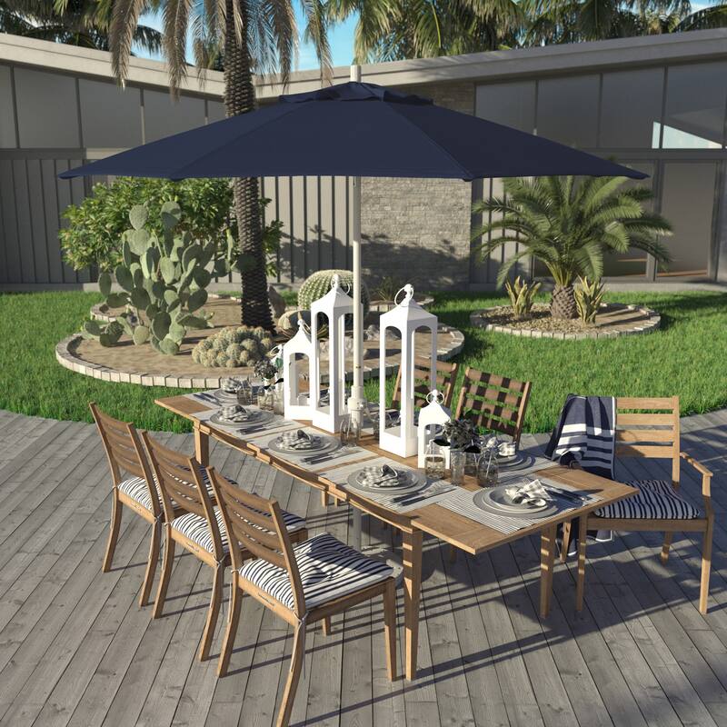 California Umbrella 9' Rd Golden State Series Patio Umbrella White Aluminum Frame Crank Lift Collar Tilt Pacifica Pacific Blue - Navy Blue