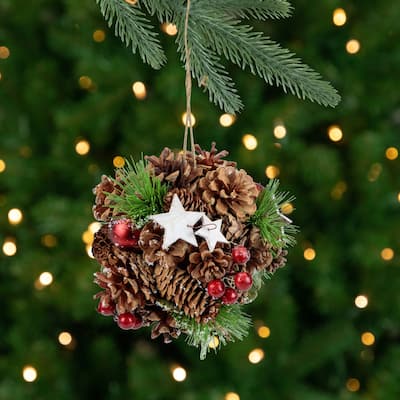 6" Pine Cones Stars and Balls Hanging Christmas Ornament