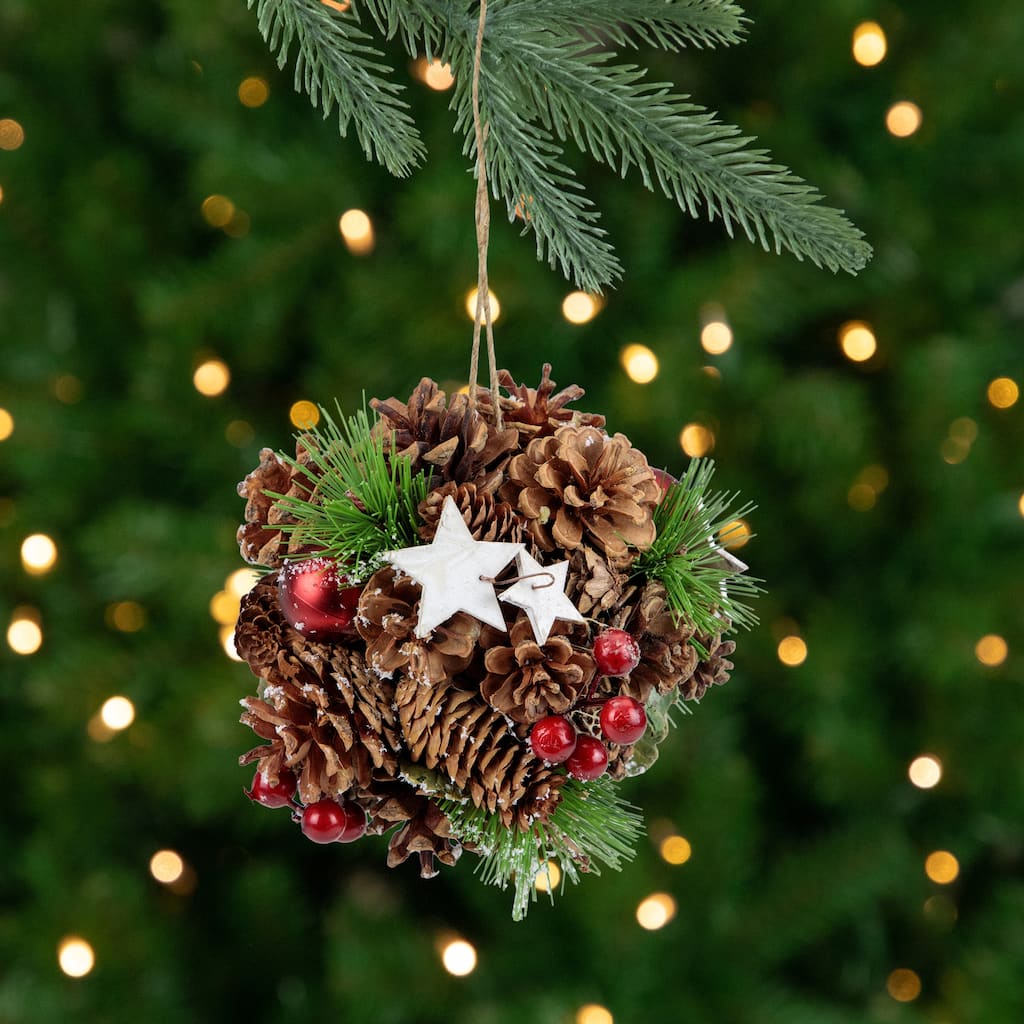 Pine Cones, Stars and Berries Hanging Christmas Ornament - 6"
