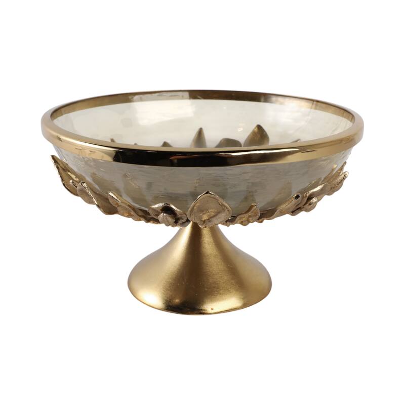 Glass Metal Bowl with Pedestal Base Modern Decorative - 8" Gold - 13" x 13" x 8"