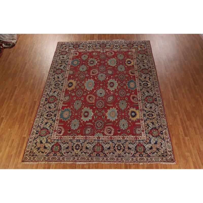 Hand Knotted Oriental 100% Wool Carpet Traditional All-Over Red Tabriz Area Rug - 13' 6'' X 10' 2''