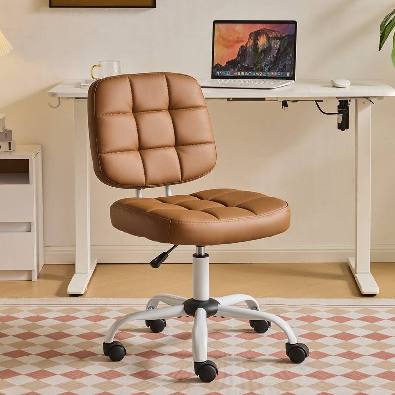 22.1 Inch Upholstered PU Lattice Swivel Office Chair - Warm Brown