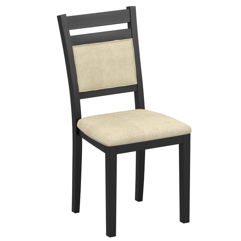 Modern Solid Wood & Fabric Dining Chair, Set of 4 - Black & Beige - Black