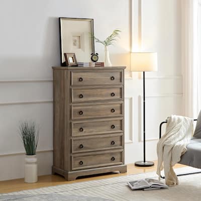 Contemporary 6-Drawer Dresser, Tall Chest with Easy-Pull Handles, Textured Borders for Living Room, Hallway