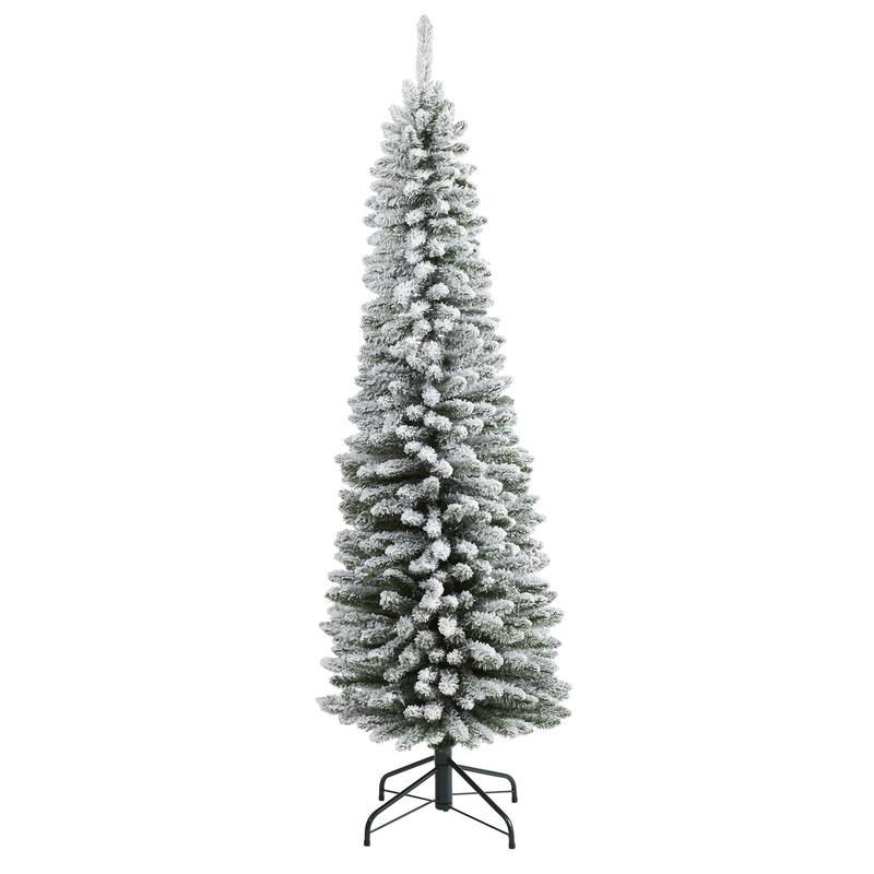6’ Pencil Flocked Artificial Christmas Tree, Unlit - 6 Foot