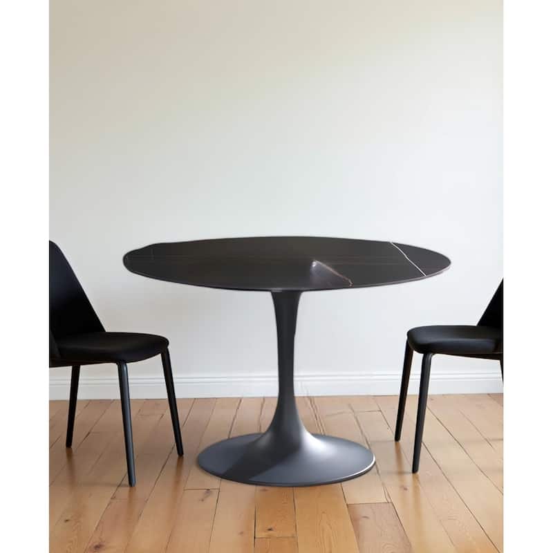 47" Black Rounded Ceramic And Metal Pedestal Base Dining Table - Black