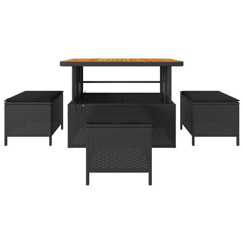 vidaXL 3/4 Piece Garden Dining Set with Cushions Black Poly Rattan Acacia