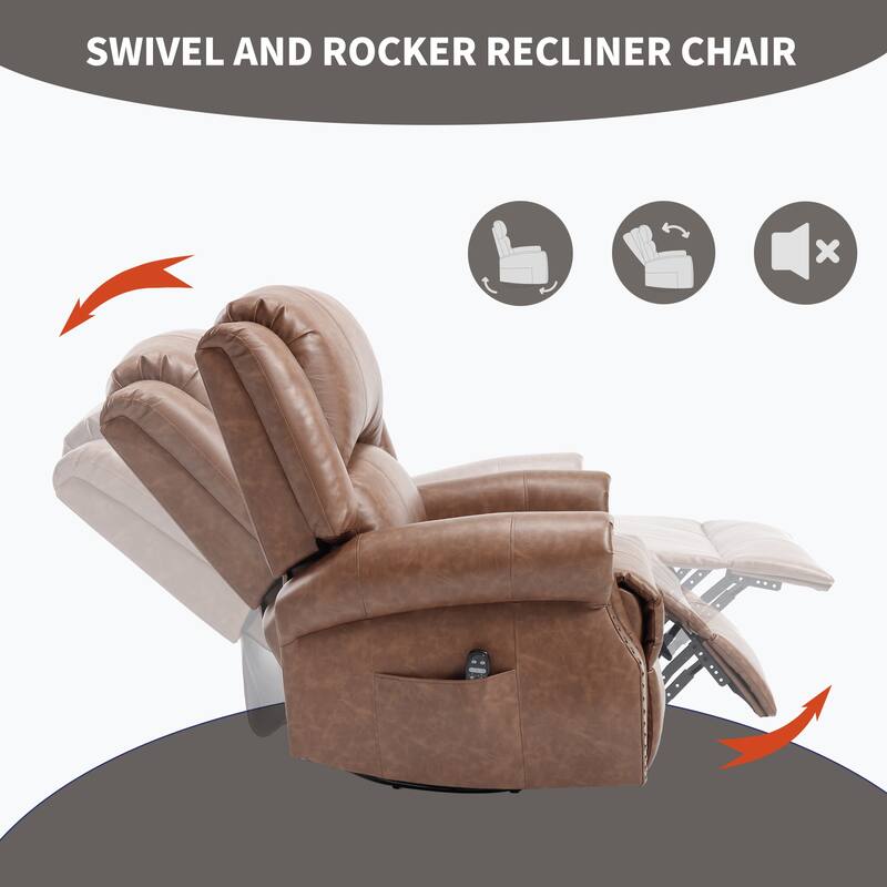 Manual Recliner Chair with Heat & Massage, Ergonomic Lounge Sofa Chair, Swivel Recliner Chair with Side Pocket