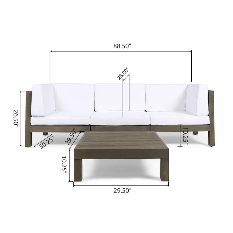 Brava Outdoor 3-Seater Acacia Wood Sectional Sofa Set with Coffee Table and Cushions by Christopher Knight Home
