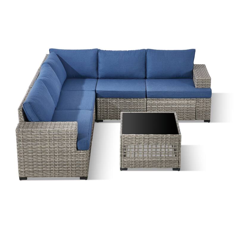 Pocassy Outdoor Sectional Sofa Patio Furniture Sets with Thickened Cushions