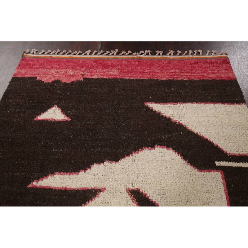Modern Abstract Moroccan Oriental Area Rug Hand-knotted Wool Carpet - 5'11" x 9'10"