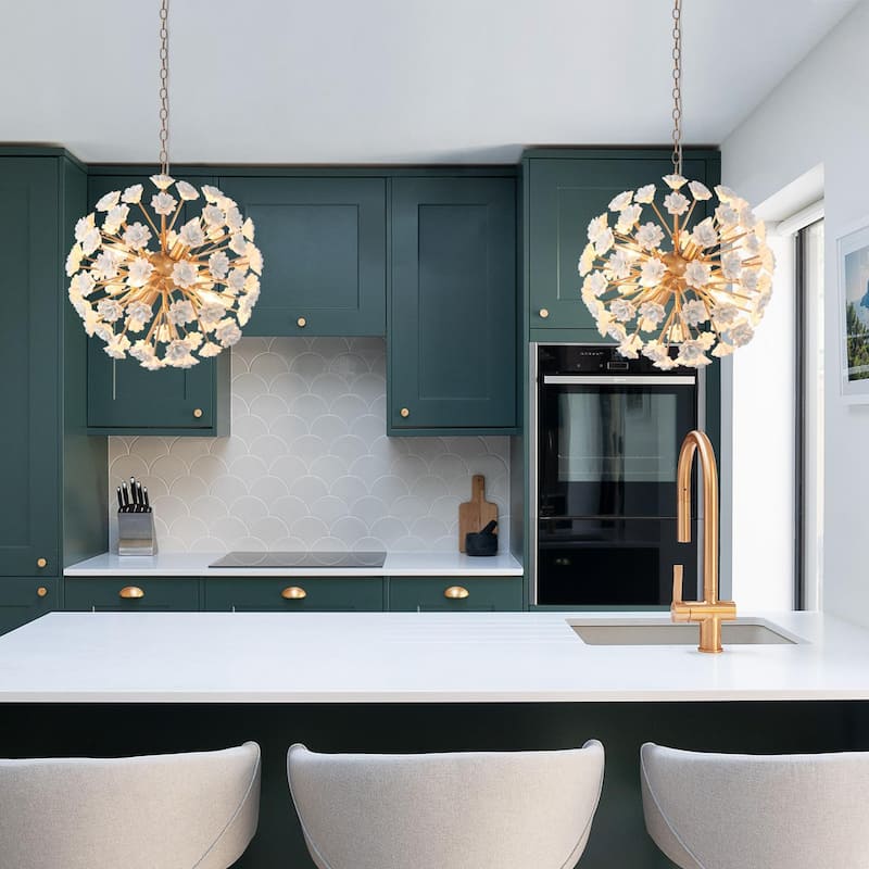 Modern Glam 6-Light Unique Globe Flower Chandelier Ambiance Ceramic Kitchen Island Pendant for Dining Room - D 18''