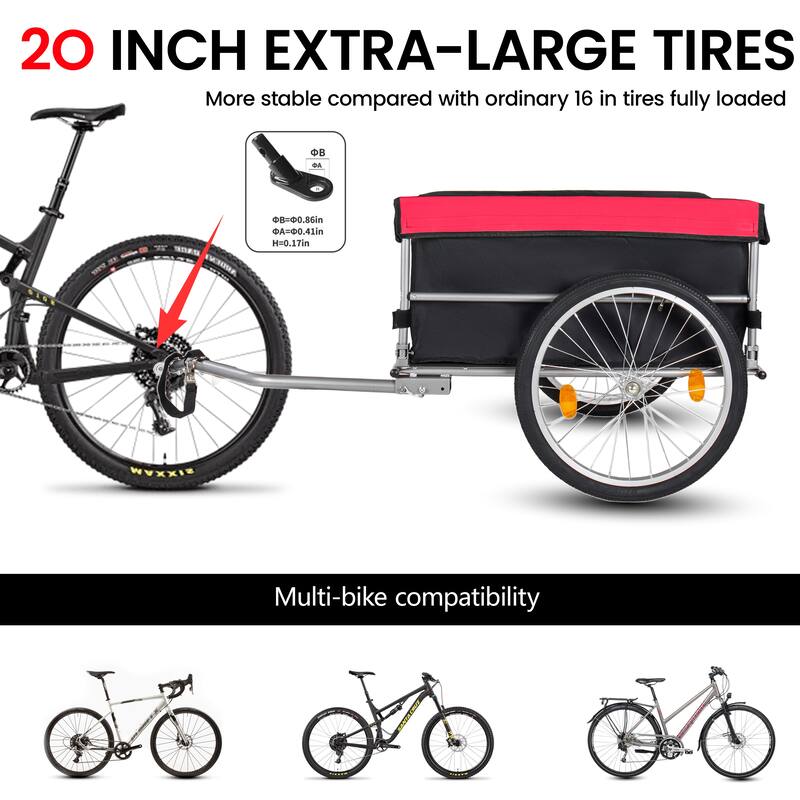 Bike Cargo Trailer with 20" Wheels, Removable Cover, Folding Frame Quick Release, Bike Cart Bike Wagon Trailer for Luggage