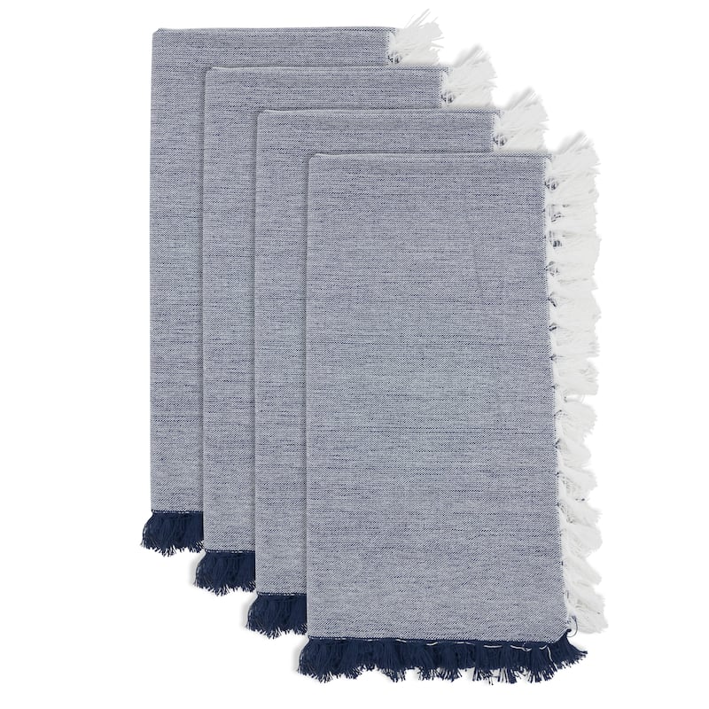 Decorative Cotton Napkins (Set of 4) - Fringe Edge Detail for Dining and Entertaining, 20"x20"