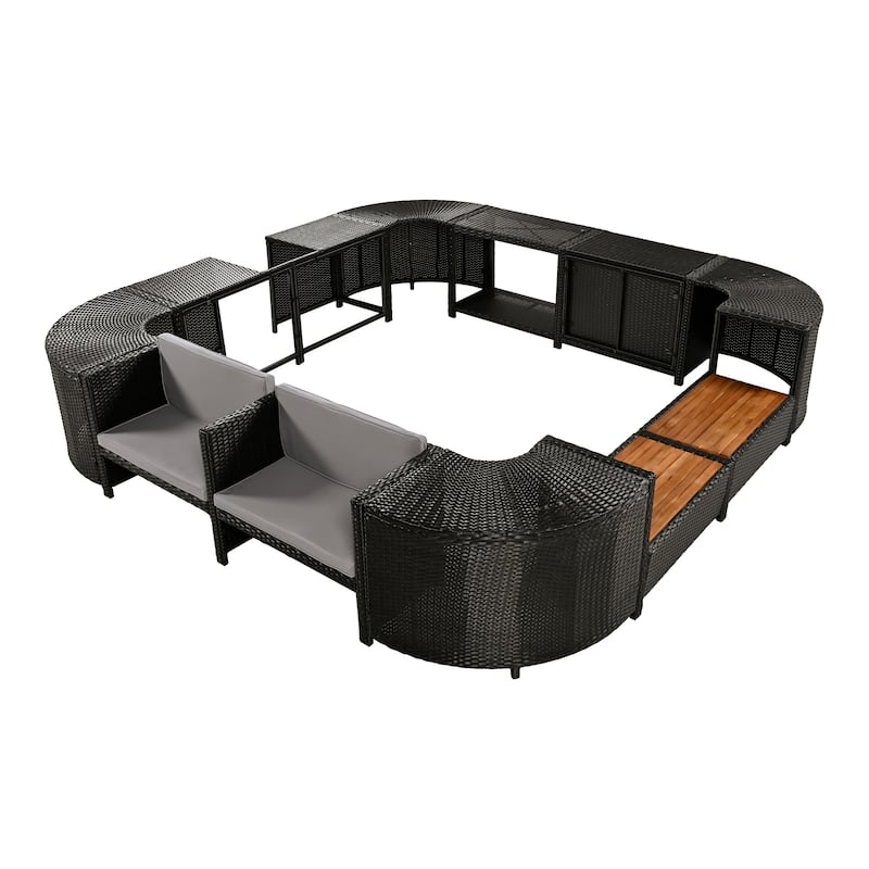 Outdoor Rattan Sectional Sofa Set with Mini Sofa